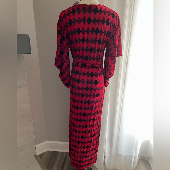 NWT ZARA Geometric Print Red Midi/Maxi Belted Dress Size Medium - Picture 11 of 13